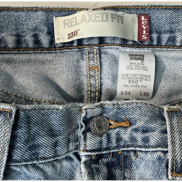 Levis 550 Jeans Mens 34x30 Blue Denim Stonewash Relaxed Fit Distressed R Tab Y2K - Picture 4 of 7